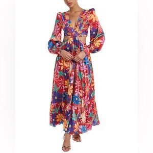 PatBO Women’s Aster Floral Long Sleeve Cutout Maxi Dress
